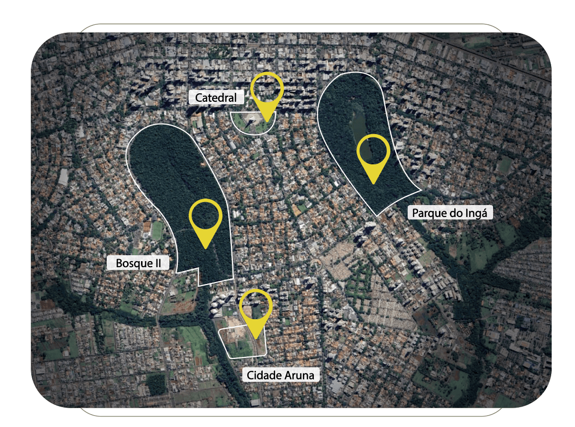 Mapa do Cidade Aruna na Gleba Itororó e as referências próximas