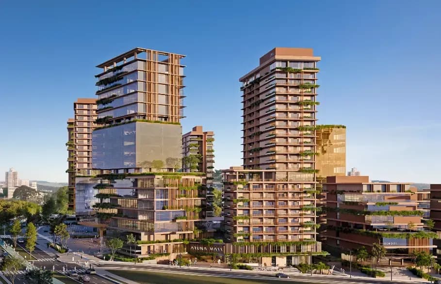 Conjunto de torres do Cidade Aruna ao entardecer