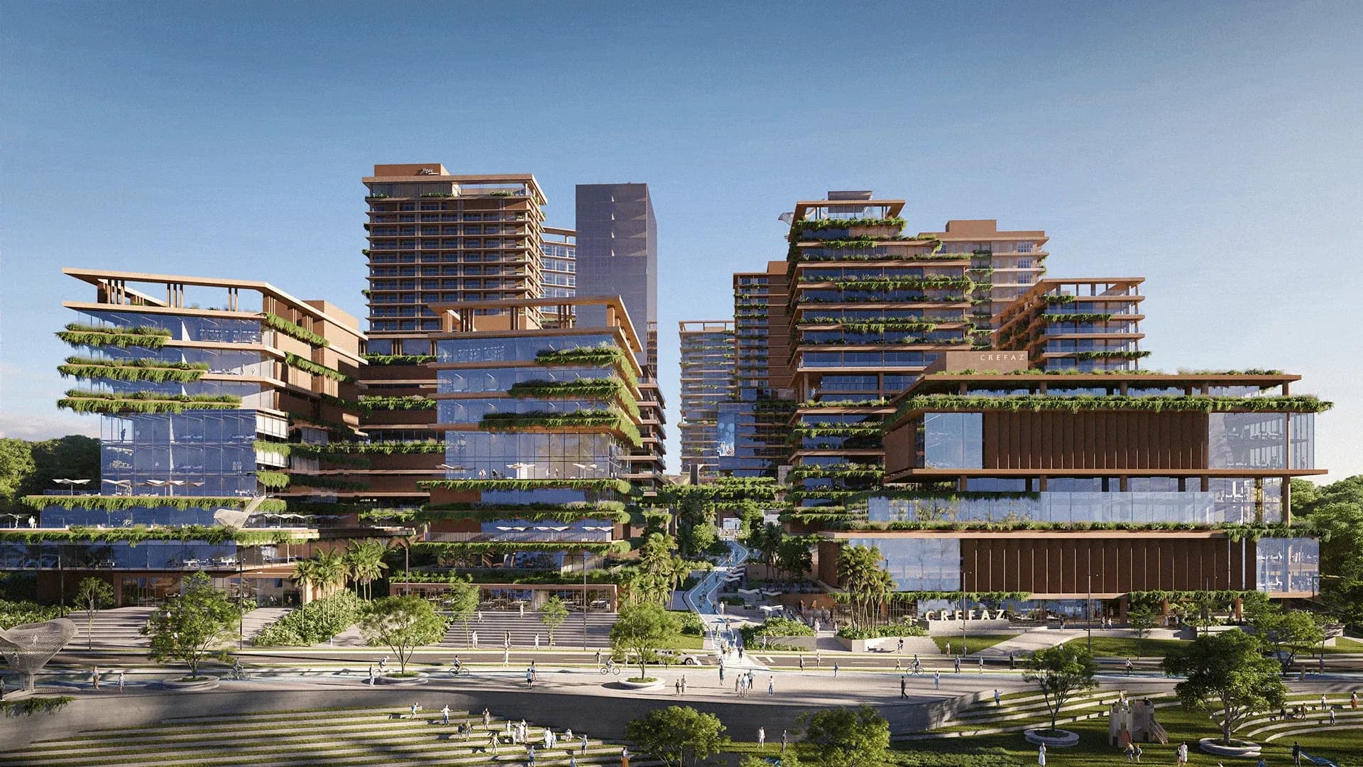 Perspectiva arquitetônica do Cidade Aruna publicada na apresentação oficial do Almai